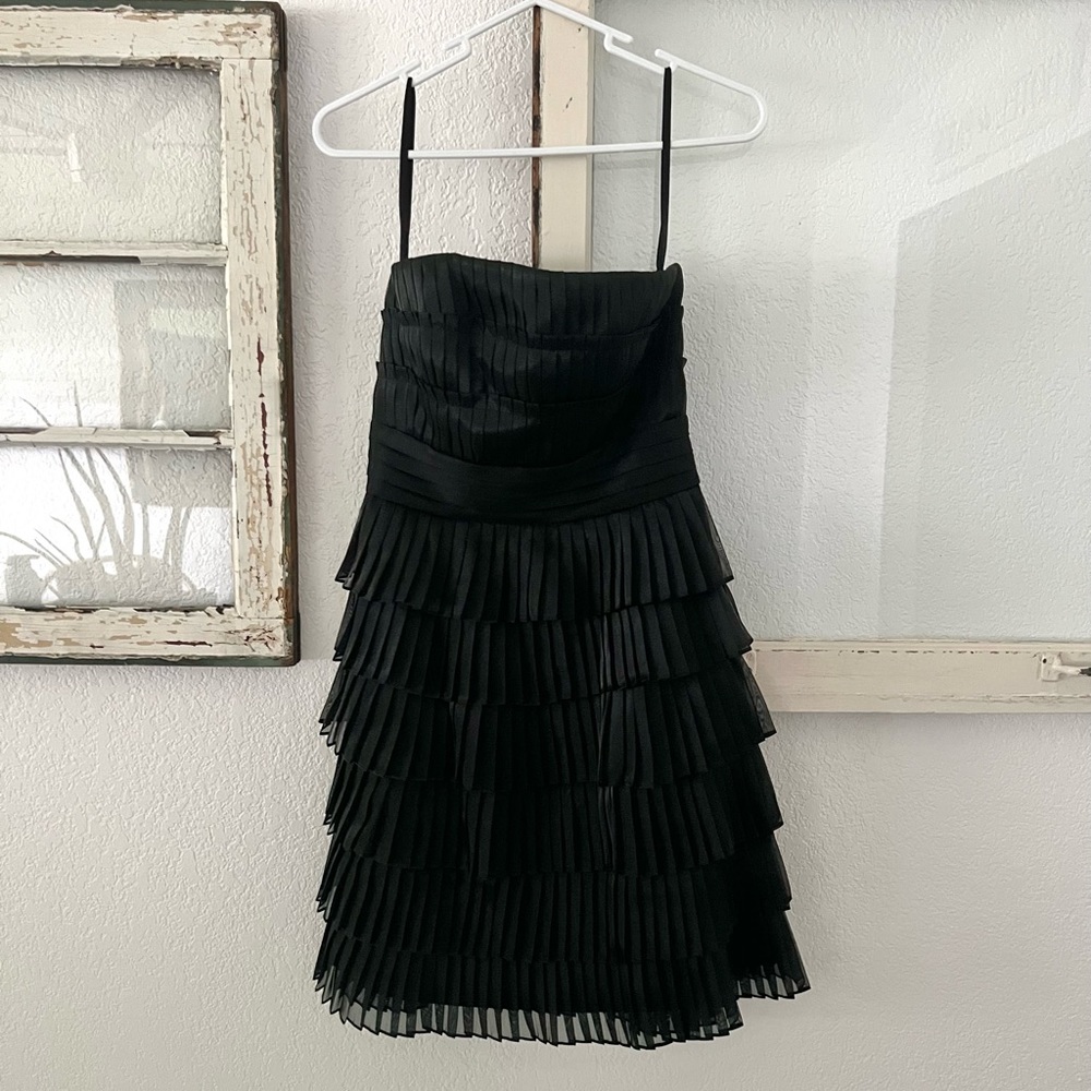 White House Black Market Mini Black Dress with Ruffles